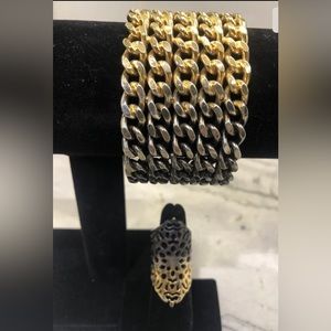 Gold Silver Ombré Statement Cuff Bracelet & Ring Set